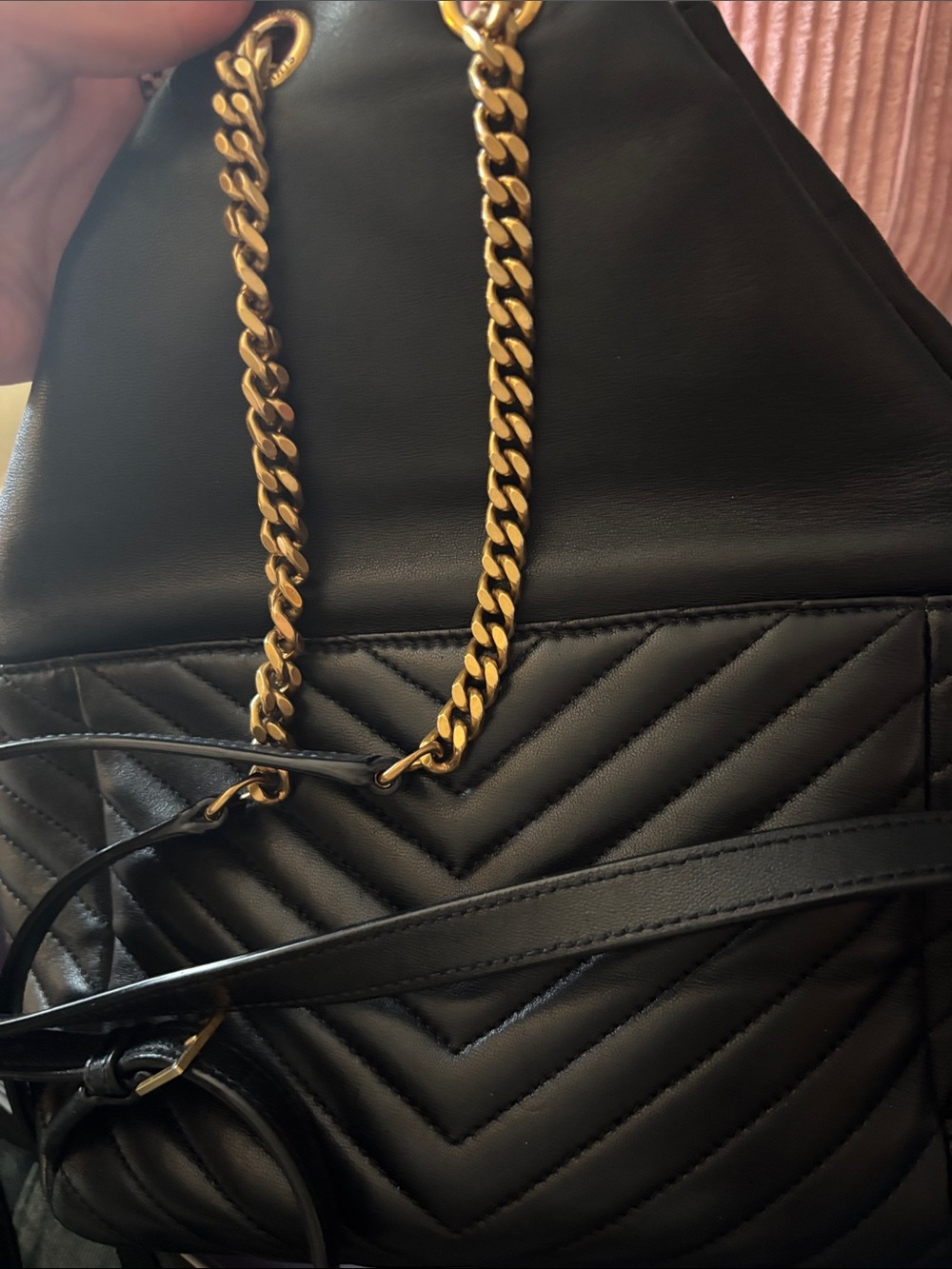 Saint Laurent Black Quilted Leather Backpack with Gold YSL Emblem - Picture 2 of 3